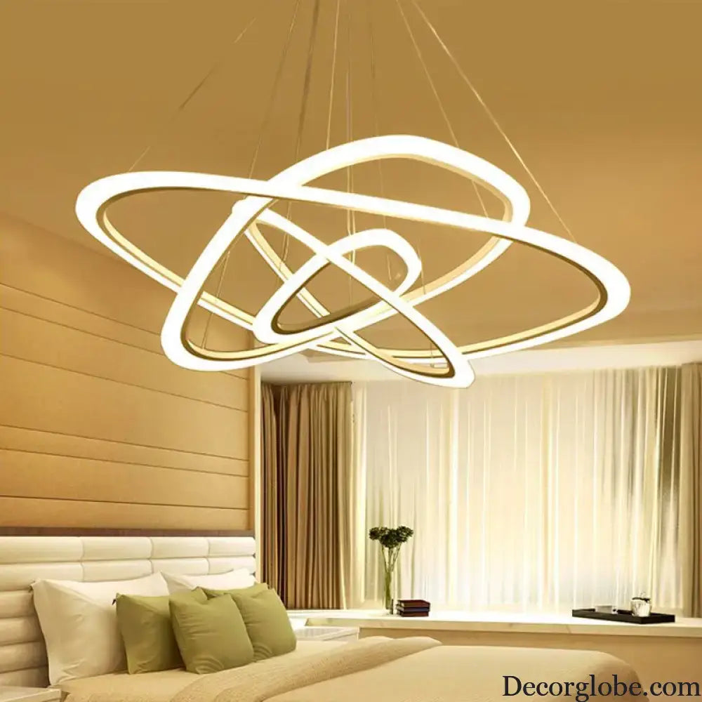 White Metal Triangular Chandelier - Simplicity 4-Ring LED Ceiling Light for Living Room