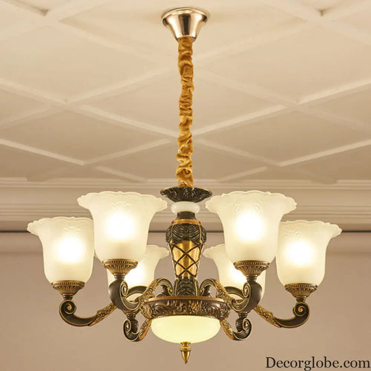 Simplicity Frosted Ribbed Glass Bell Chandelier Pendant Light