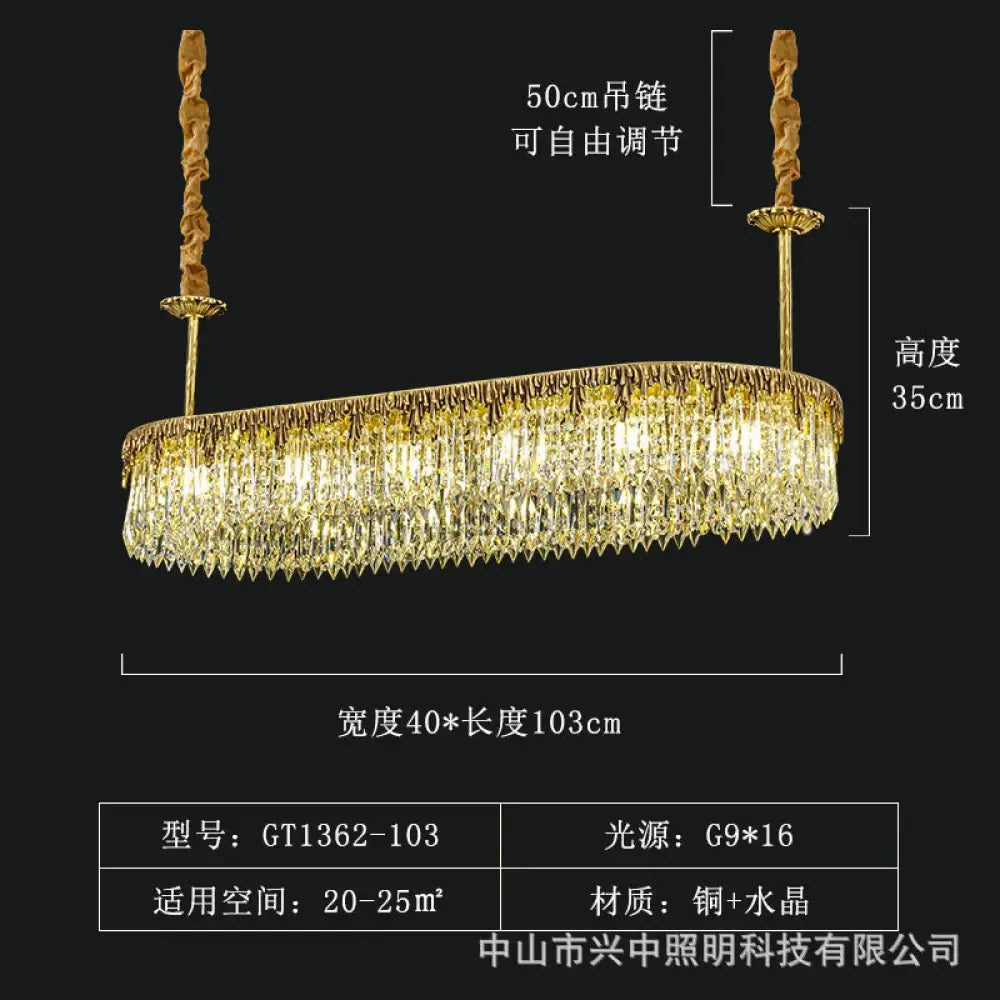 Nevaeh French All-Copper Light Luxury Crystal Linear Chandelier Length 103cm width 40cm height 35cm Chandelier