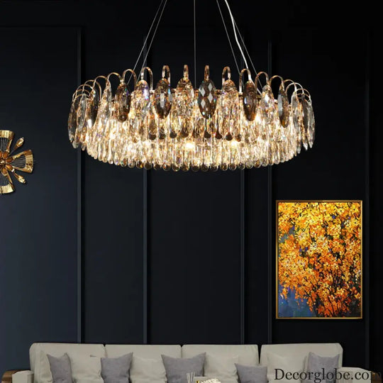 New Modern Crystal Chandelier - Luxurious Home Decor Lighting in Round Gold Design with LED Illumination - DecorGlobe