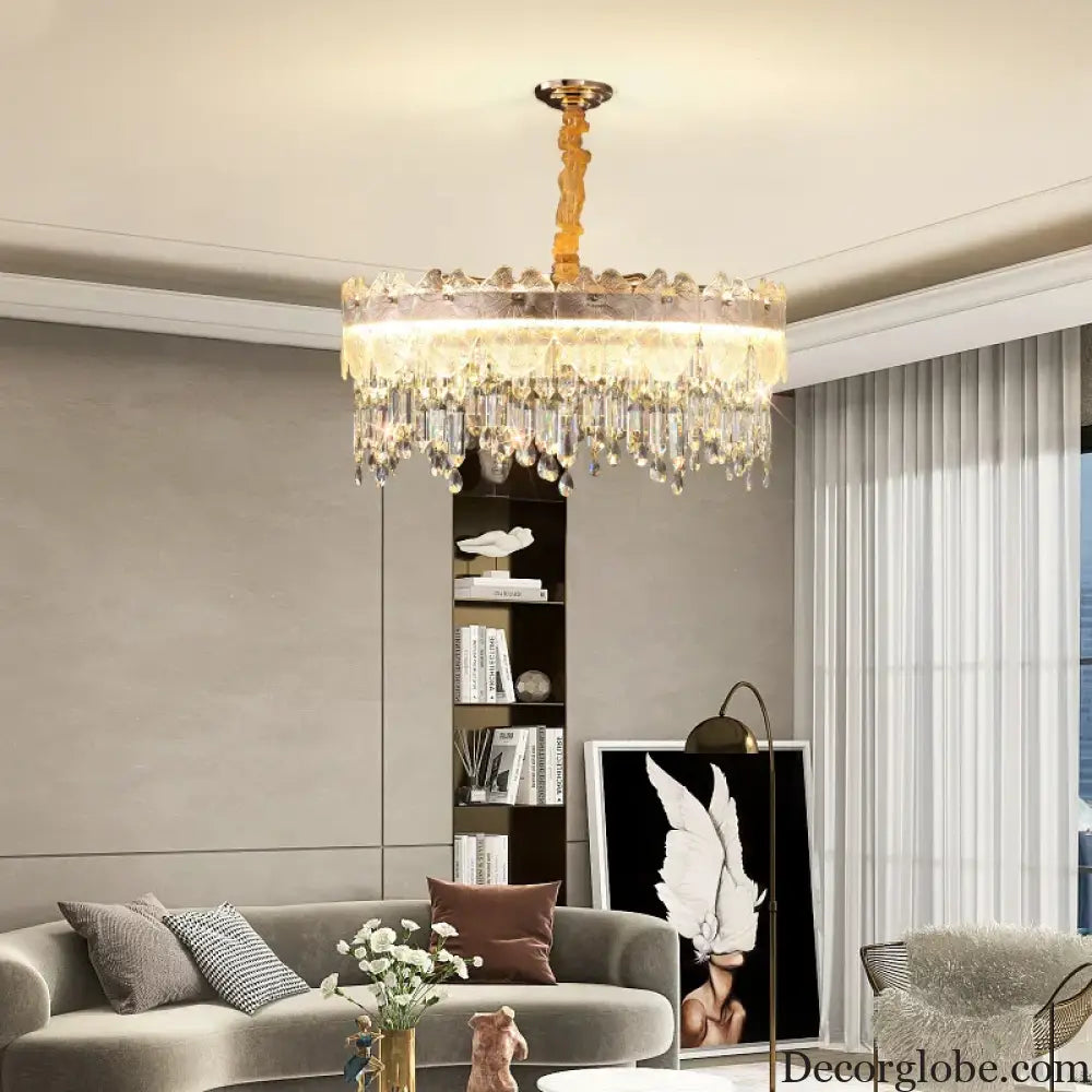 New Modern LED Pendant Lamp - Gold Luxury Round Crystal Ceiling Chandelier for Living Rooms, Bedrooms, Dining Rooms, and Kitchens - DecorGlobe