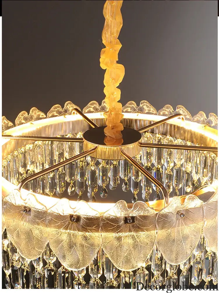 New Modern LED Pendant Lamp - Gold Luxury Round Crystal Ceiling Chandelier for Living Rooms, Bedrooms, Dining Rooms, and Kitchens - DecorGlobe