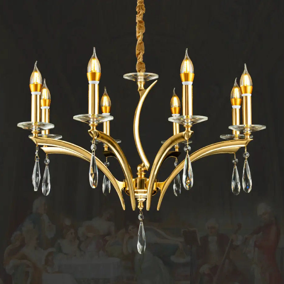 French Crystal Copper Branch Chandelier for Living Room