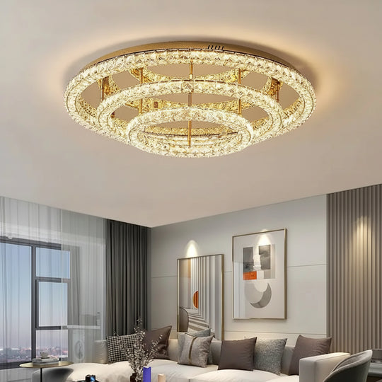 Modern Luxury LED Dimmable Crystal Round Chandelier Stainless Steel Ceiling Light Foyer Indoor Home Decor Lighting