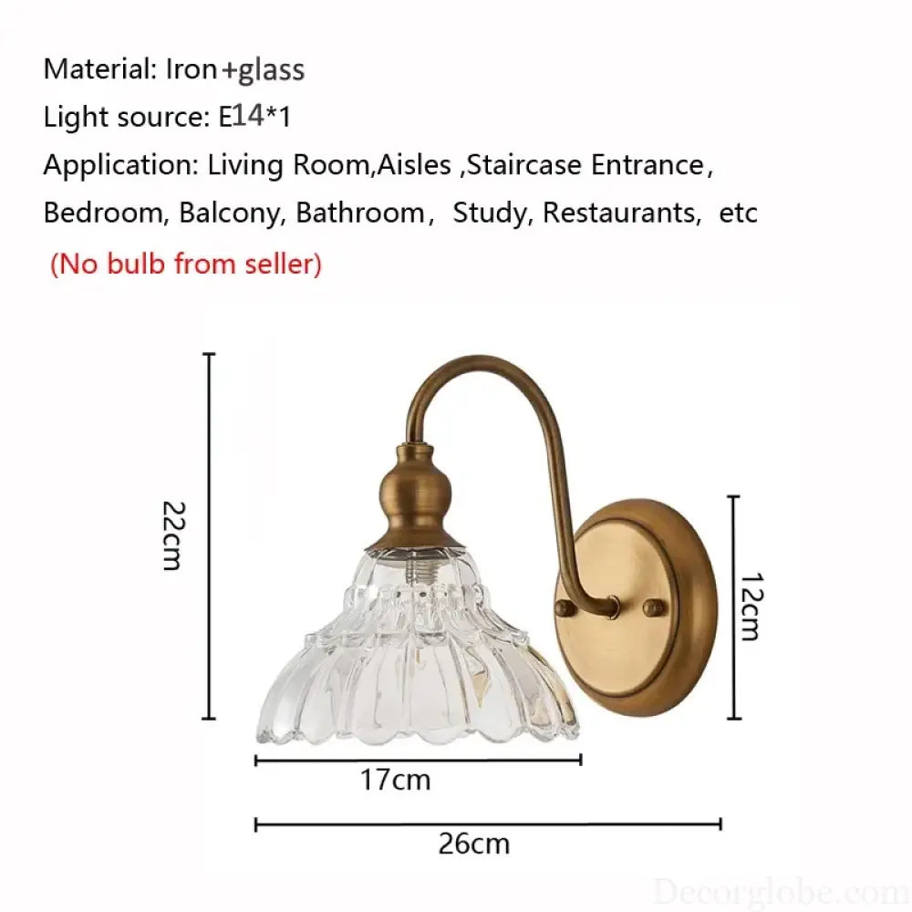 Vintage Crystal Glass Cover Golden Wall Light Bathroom Bedroom Bedlight Corridor Wall Light European Crystal Glass Wall