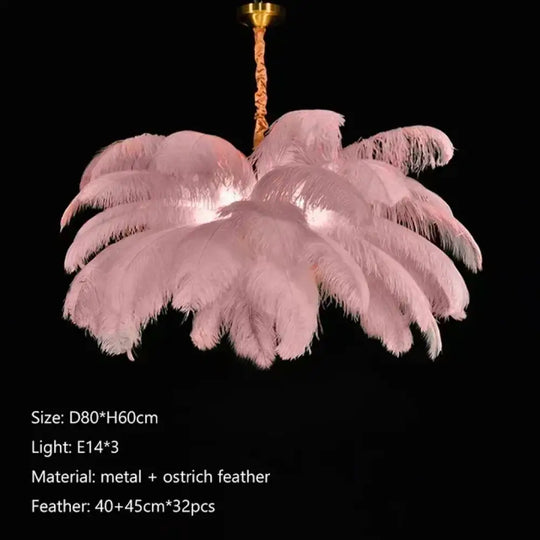 Nordic Feather Pendant Light Modern Art Chandelier for Bedroom Pink D80cm / Warm light 3000k Lighting > Ceiling lights