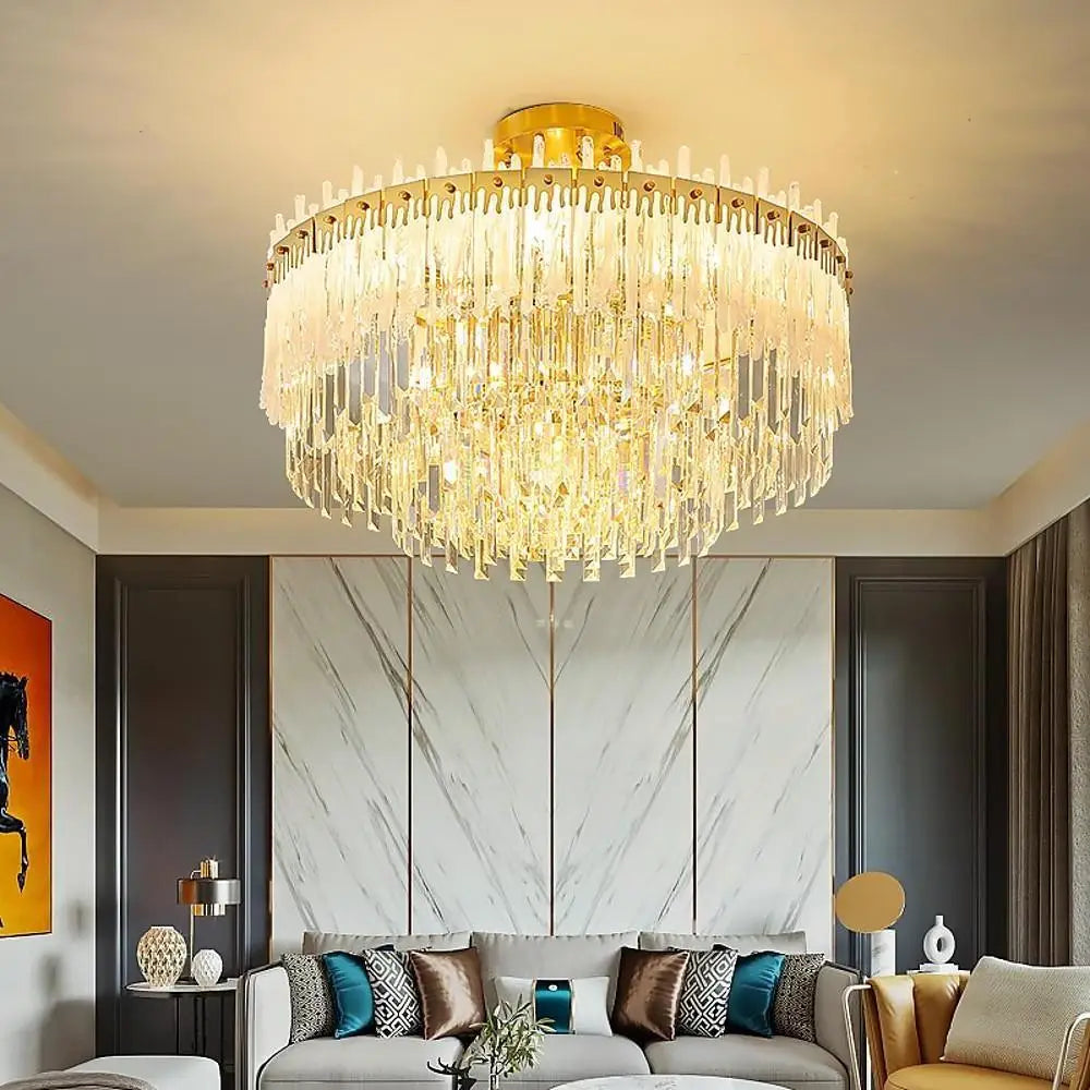 Nordic Style Round Gold Crystal LED Chandelier – 16’’ Adjustable Cord 20’’ Dia x 13’’ H Lighting > Ceiling lights >