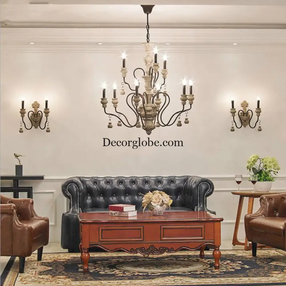 Nordic Retro Wood Look Chandelier Light for Living Room and Restaurant Chandelier