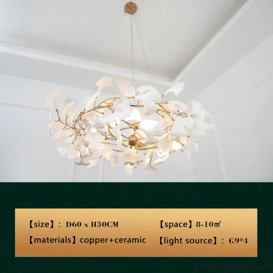 New gold chandelier white ceramic leaf lamp indoor home living room decorative lamp French luxury staircase ceiling lamp - DecorGlobe