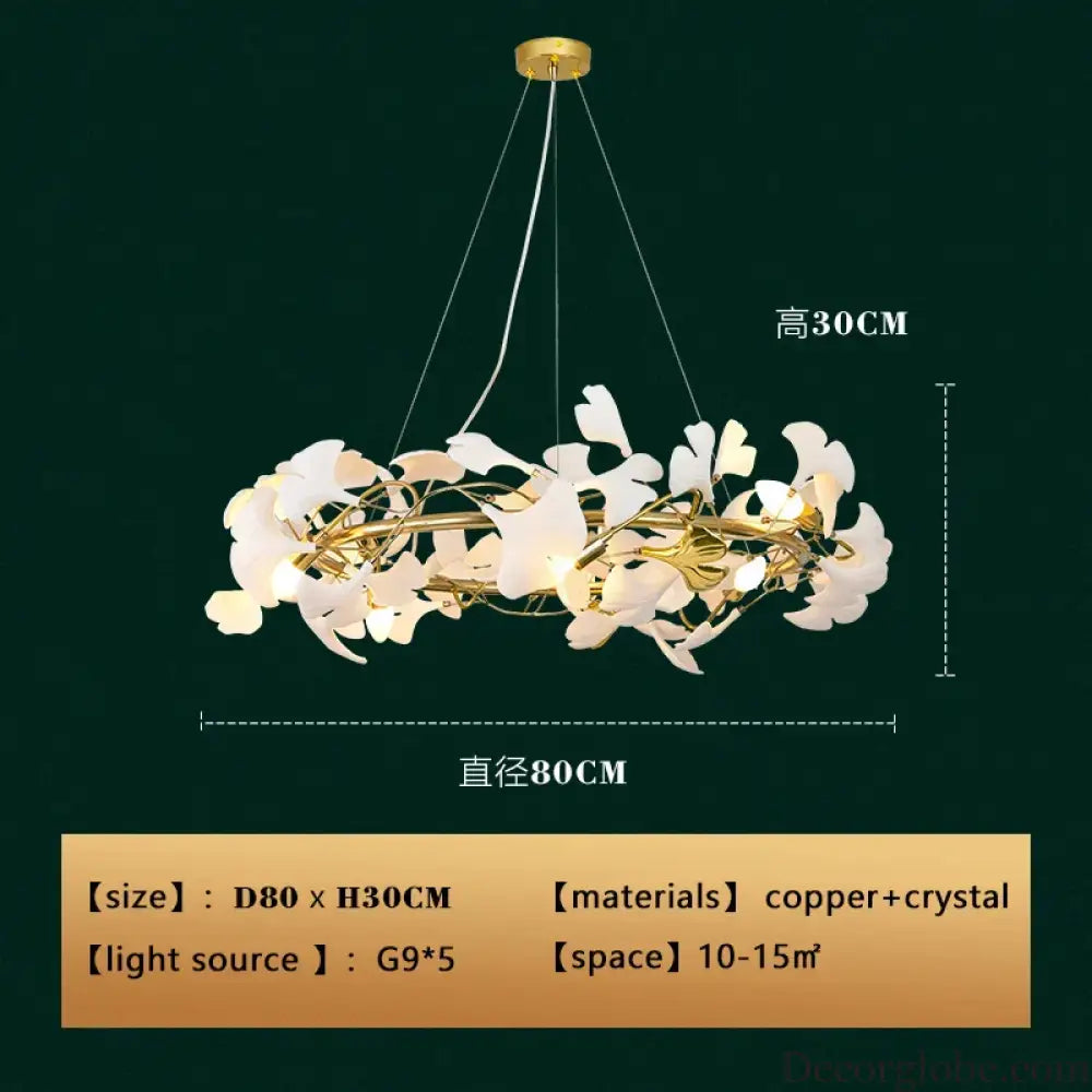 New gold chandelier white ceramic leaf lamp indoor home living room decorative lamp French luxury staircase ceiling lamp - DecorGlobe