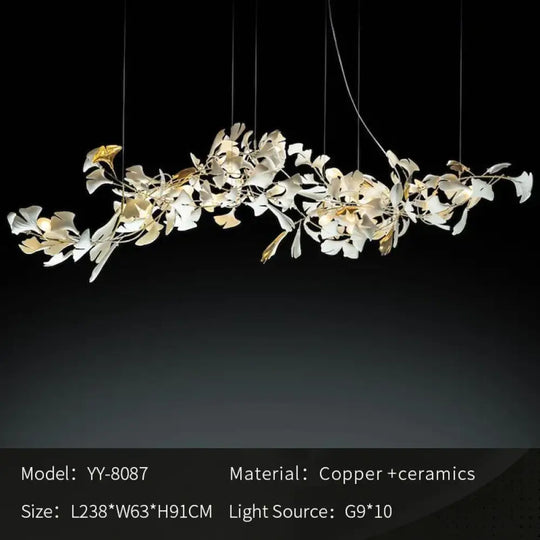 New gold chandelier white ceramic leaf lamp indoor home living room decorative lamp French luxury staircase ceiling lamp - DecorGlobe