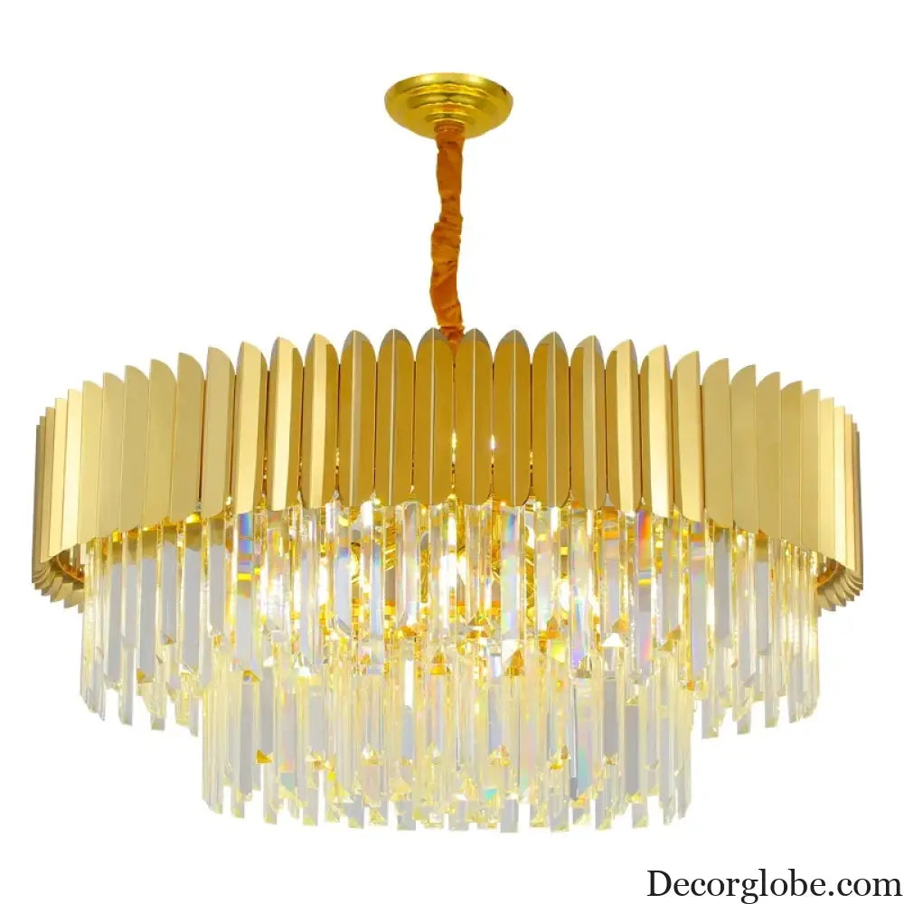 Postmodern Round Gold Stainless Steel Crystal LED Chandelier - Contemporary Illumination for Dining Elegance - DecorGlobe