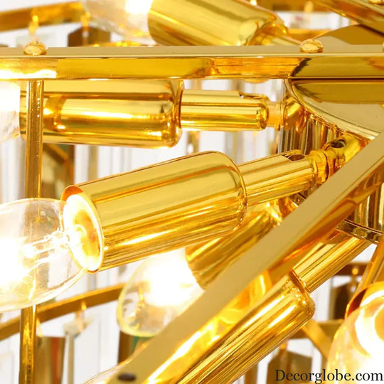 Postmodern Round Gold Stainless Steel Crystal LED Chandelier - Contemporary Illumination for Dining Elegance - DecorGlobe