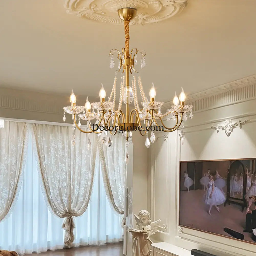 French Mid-Century Style Light Luxury Crystal Living Room Chandelier New American Retro Dining Room Bedroom Lamp