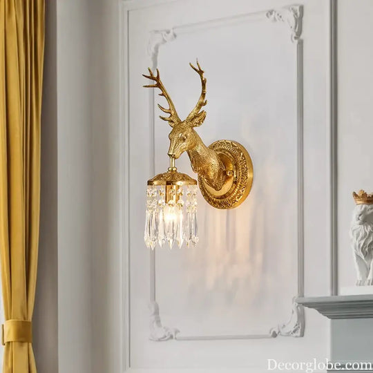 Living Room Full Copper Crystal Wall Lamp European Luxury Wall Lights Bedroom Bedside Lamp Brass Wall Light Room