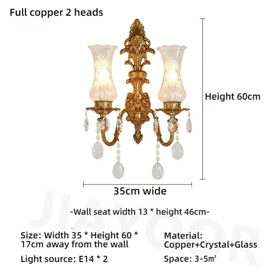 Living Room Full Copper Crystal Wall Lamp European Luxury Wall Lights Bedroom Bedside Lamp Brass Wall Light Room