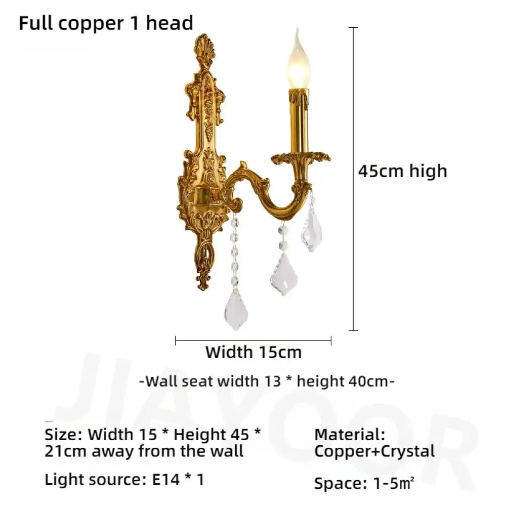 Living Room Full Copper Crystal Wall Lamp European Luxury Wall Lights Bedroom Bedside Lamp Brass Wall Light Room