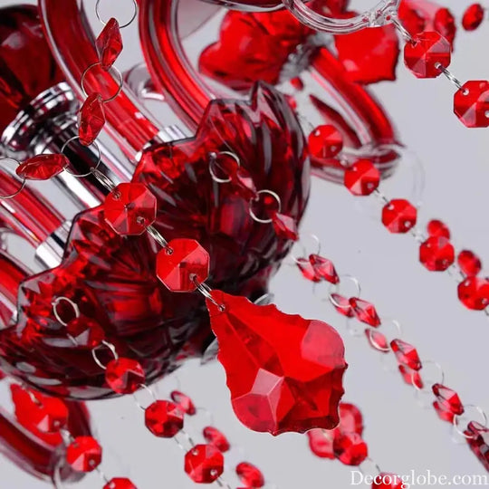Red Candle Crystal Chandelier with Glass Shades 6 or 8 Head Chandelier