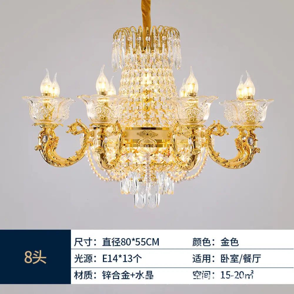 European Luxury Crystal Branch Chandelier for Villa Living 8-head chandelier (diameter 80cm, height 55cm)