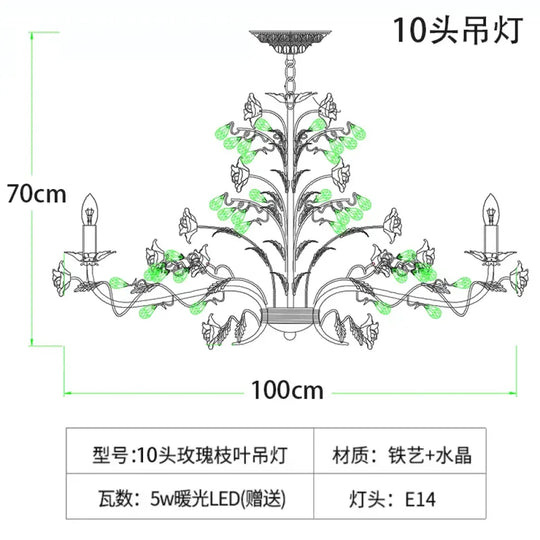 ROSELYN French Vintage Rose Pendant Lamp Pink 10 heads Chandelier