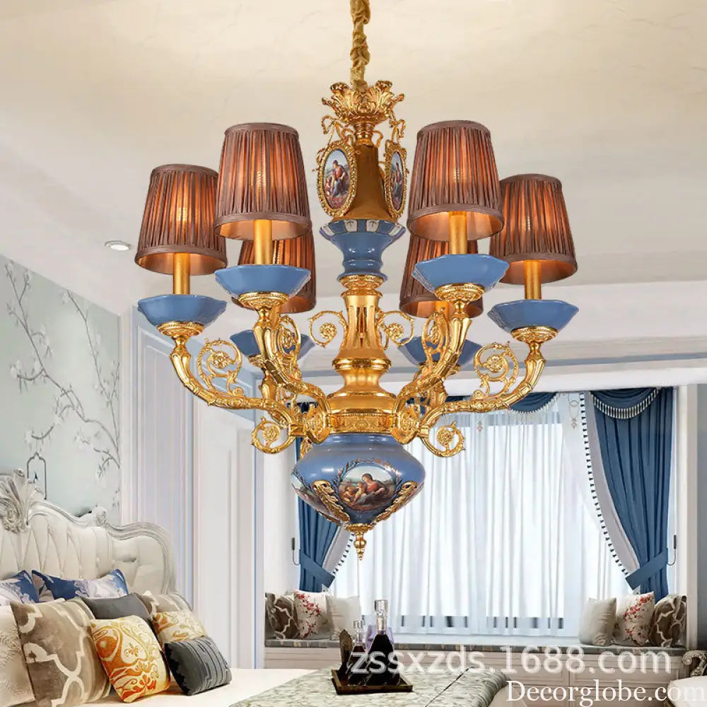 French style copper chandelier European style villa lamp pastoral luxury warm romantic ceramic light luxury lamps