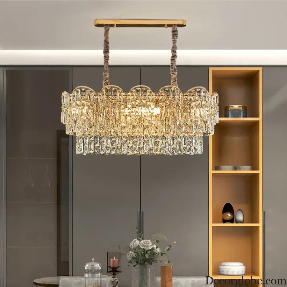 New Design Light Luxury Clean Crystal Chandelier Living Room Lamp Modern Simple Atmosphere Golden Luxury Villa Bedroom Lamp - DecorGlobe