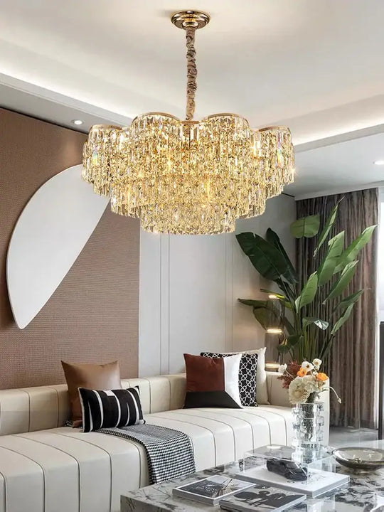New Design Light Luxury Clean Crystal Chandelier Living Room Lamp Modern Simple Atmosphere Golden Luxury Villa Bedroom Lamp - DecorGlobe