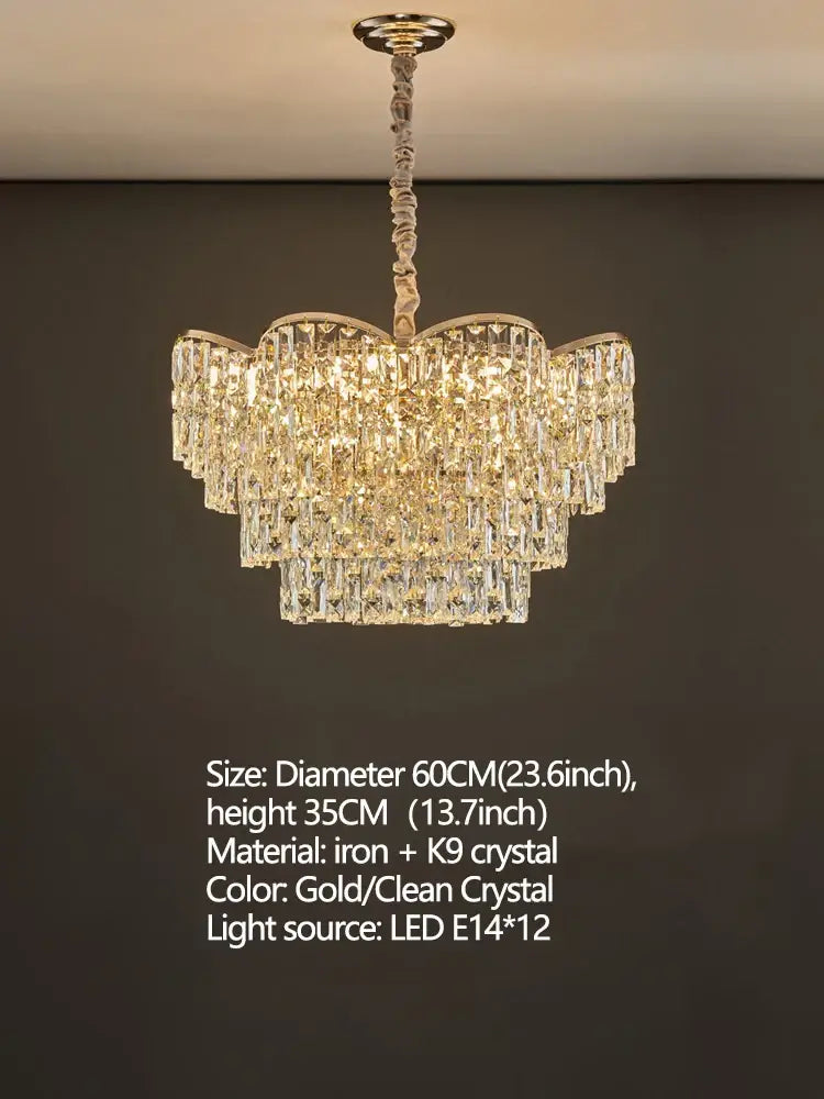 New Design Light Luxury Clean Crystal Chandelier Living Room Lamp Modern Simple Atmosphere Golden Luxury Villa Bedroom Lamp - DecorGlobe