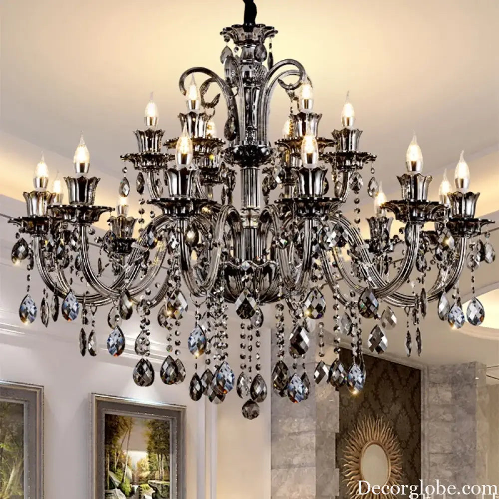 Smoky Gray Crystal Chandelier for Foyer and Staircase Lighting Chandelier