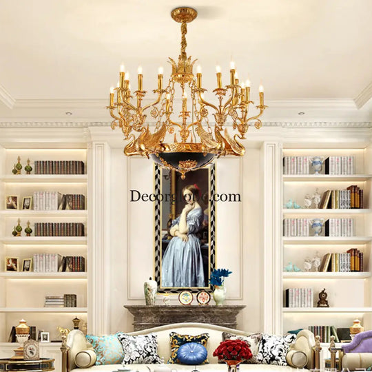 French style copper lamp European luxury court vintage villa bedroom living room creative copper Baroque Swan