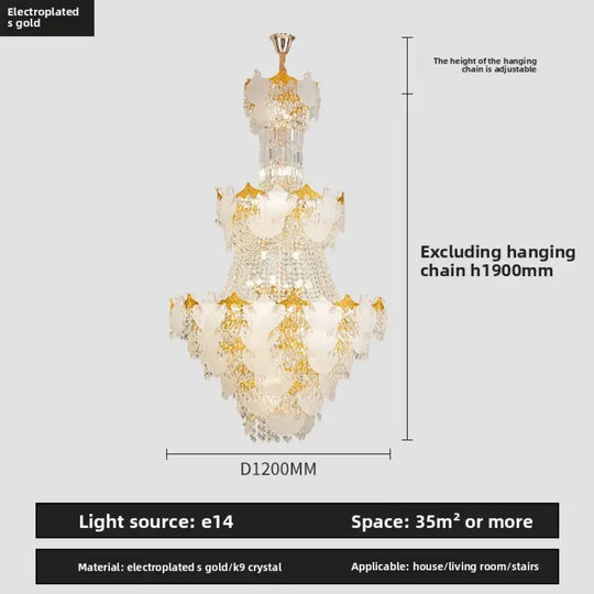 Spiral Crystal Pendant Chandelier for Duplex Villa and Loft Lighting D120CM H190CM / Warm Light Chandelier