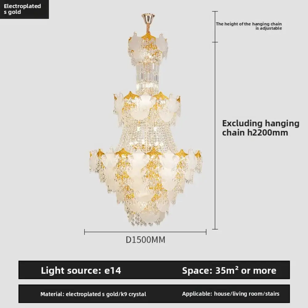 Spiral Crystal Pendant Chandelier for Duplex Villa and Loft Lighting D150CM H220CM / White Light Chandelier