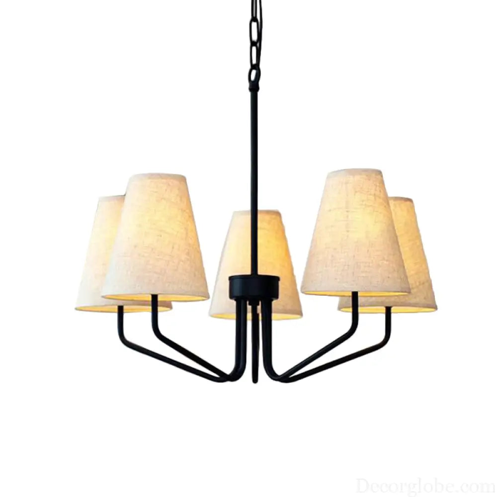 Traditional Fabric Conical Hanging Chandelier with 3/5/6 Lights - Flaxen Pendant Light for Living Room