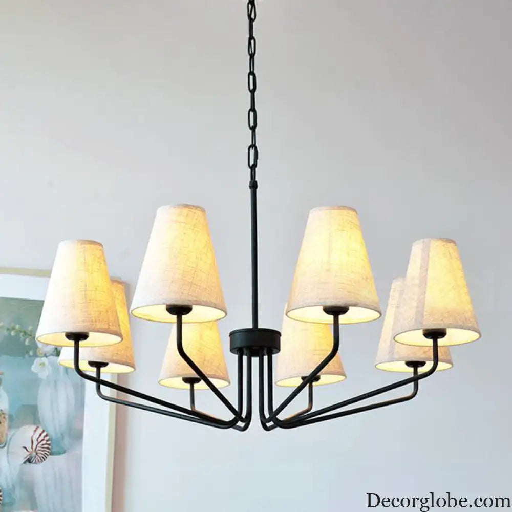 Traditional Fabric Conical Hanging Chandelier with 3/5/6 Lights - Flaxen Pendant Light for Living Room