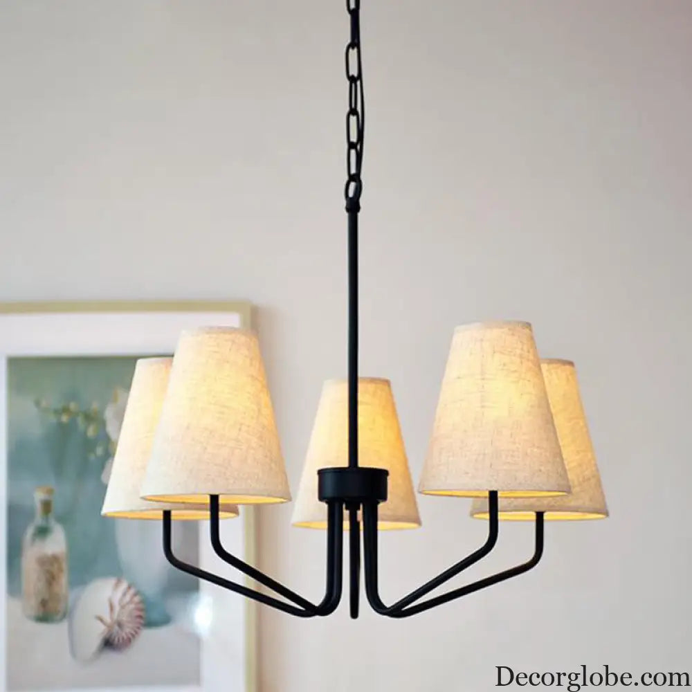 Traditional Fabric Conical Hanging Chandelier with 3/5/6 Lights - Flaxen Pendant Light for Living Room