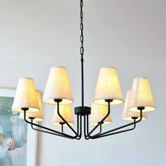 Traditional Fabric Conical Hanging Chandelier with 3/5/6 Lights - Flaxen Pendant Light for Living Room 8 / Flaxen