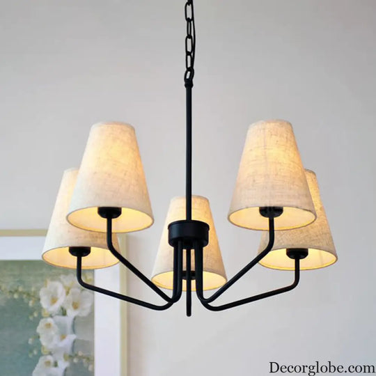 Traditional Fabric Conical Hanging Chandelier with 3/5/6 Lights - Flaxen Pendant Light for Living Room