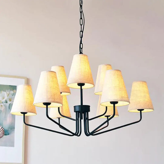 Traditional Fabric Conical Hanging Chandelier with 3/5/6 Lights - Flaxen Pendant Light for Living Room 9 / Flaxen
