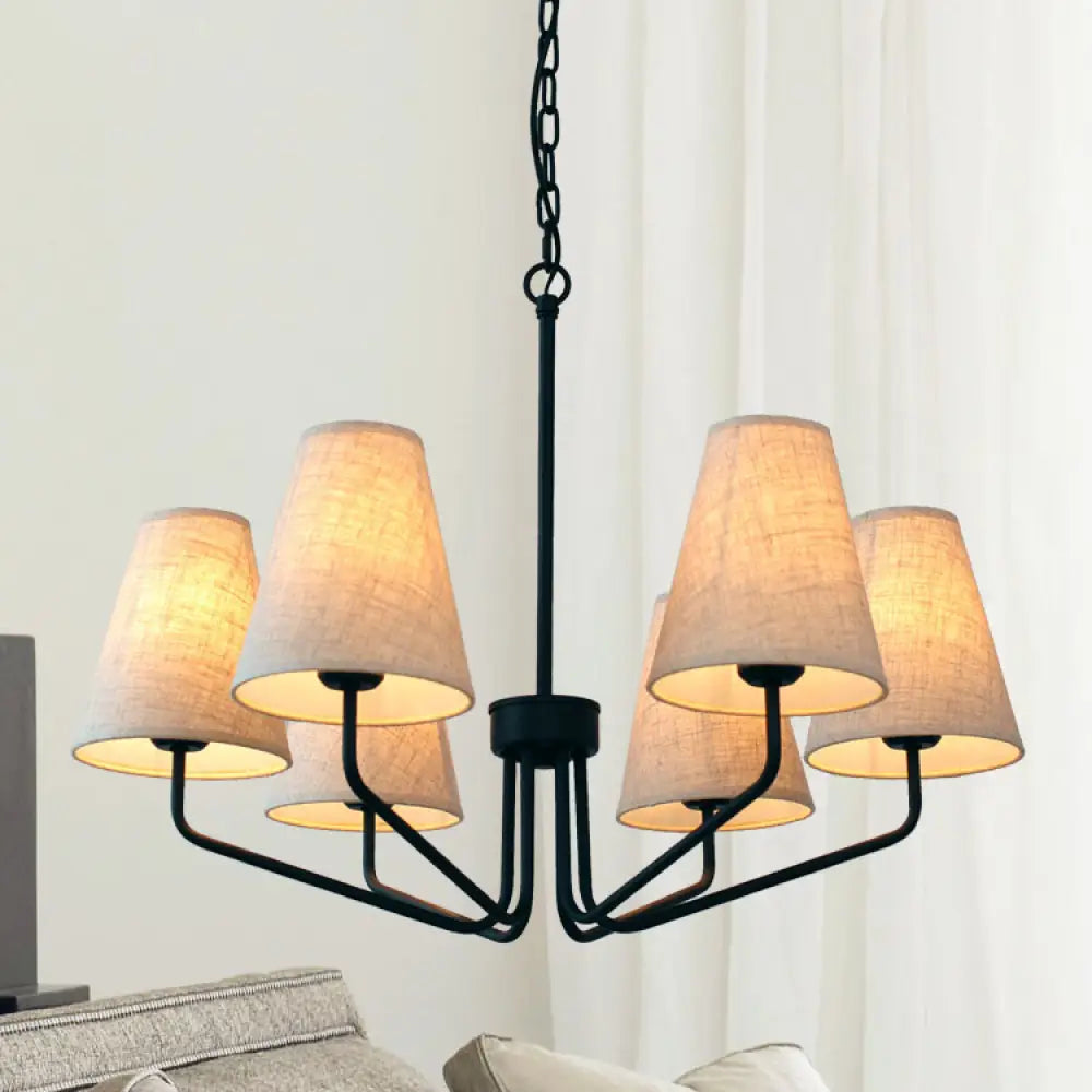 Traditional Fabric Conical Hanging Chandelier with 3/5/6 Lights - Flaxen Pendant Light for Living Room 6 / Flaxen