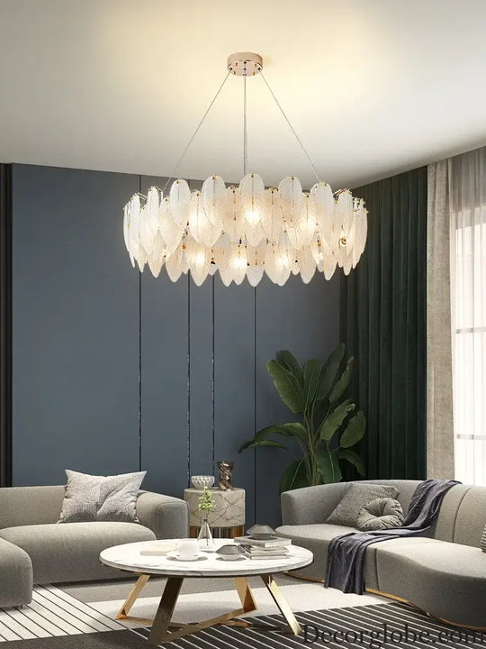 Unique Goose Feather LED Chandelier - Artistic White Glass - Designer Lighting Fixture for Foyer and More - DecorGlobe