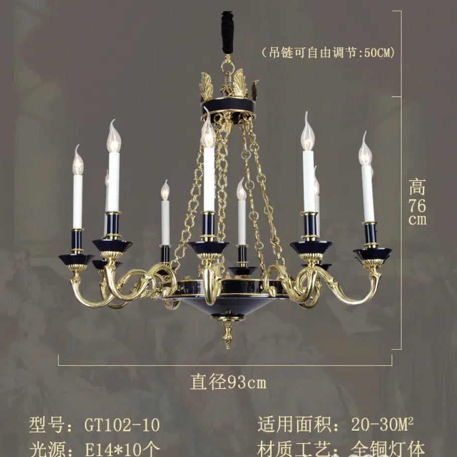 French style copper candle chandelier classical atmosphere living room dining room bedroom lamp European style villa