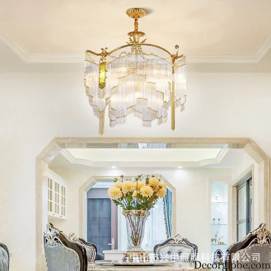 Valentina French Retro Copper Crystal Chandelier – European Dining Room Light Chandelier