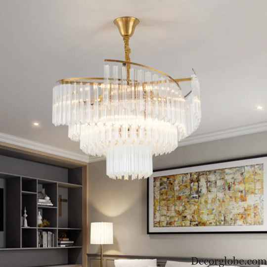 Vanessa Elegance Meets Sparkling Brilliance: The Clear Crystal Postmodern Gold Chandelier - DecorGlobe