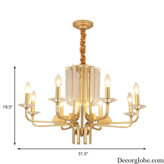 Vintage Brass Hanging Ceiling Light - 4/6/8 Lights with Crystal Deco