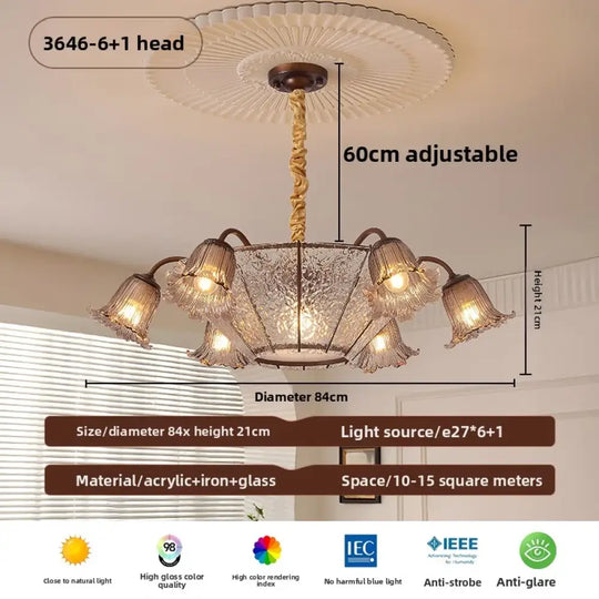 Vintage Flower Glass LED Pendant Chandelier 7Heads D84 H21CM / Three Colours Chandelier