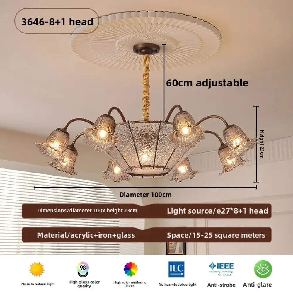 Vintage Flower Glass LED Pendant Chandelier 9Heads D100 H23CM / White Light Chandelier