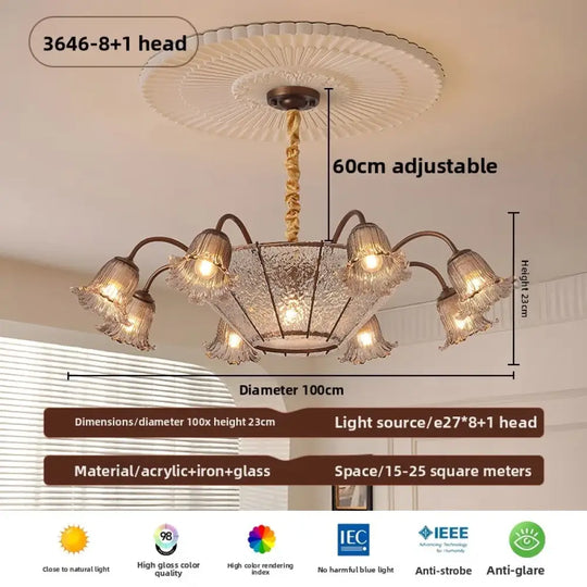 Vintage Flower Glass LED Pendant Chandelier 9Heads D100 H23CM / White Light Chandelier
