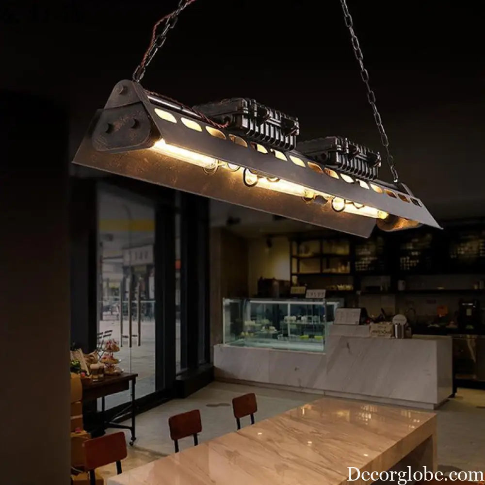 Metallic Train Chandelier with 3 Bulbs - Industrial Creative Hanging Light for Cottage Décor in Rust Rust