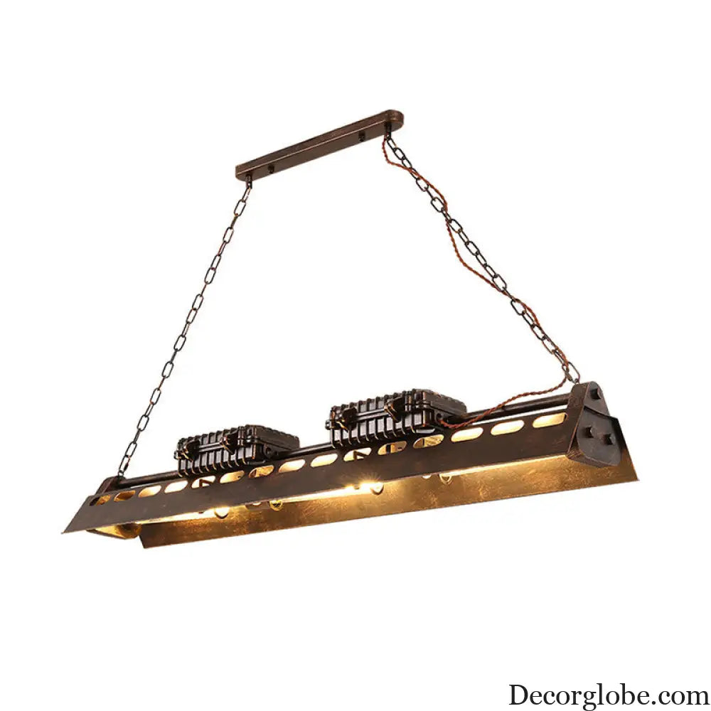 Metallic Train Chandelier with 3 Bulbs - Industrial Creative Hanging Light for Cottage Décor in Rust Rust