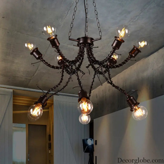 Vintage Rustic Iron Twig Arm Chandelier Pendant Lamp for a Stylish Cafe Vibe Black